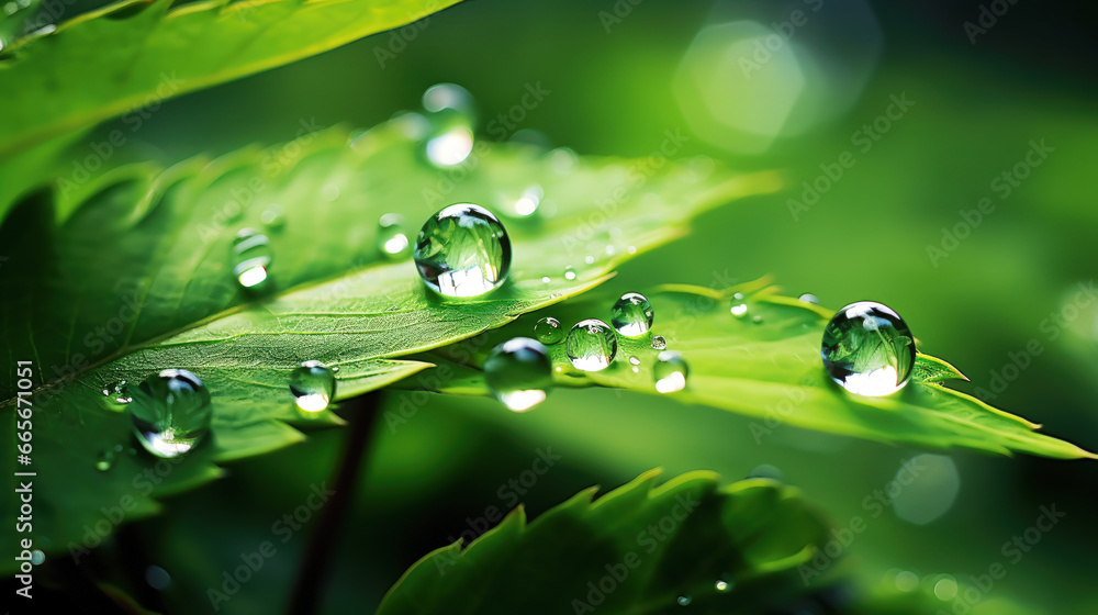 Raindrops gently tap on green leaves in a forest in nature. Raindrops gently tap on green leaves in a forest in nature.