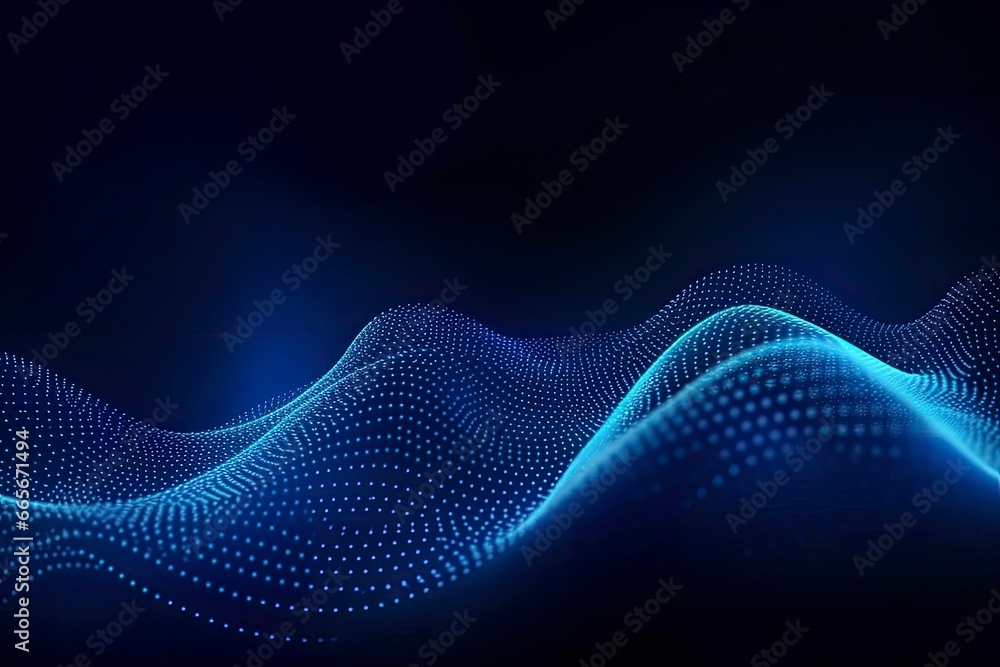 Dynamic blue particle wave. Abstract sound visualization. Digital structure of the wave flow of luminous particles. Dynamic blue particle wave. Abstract sound visualization. Digital structure of the wave flow of luminous particles.