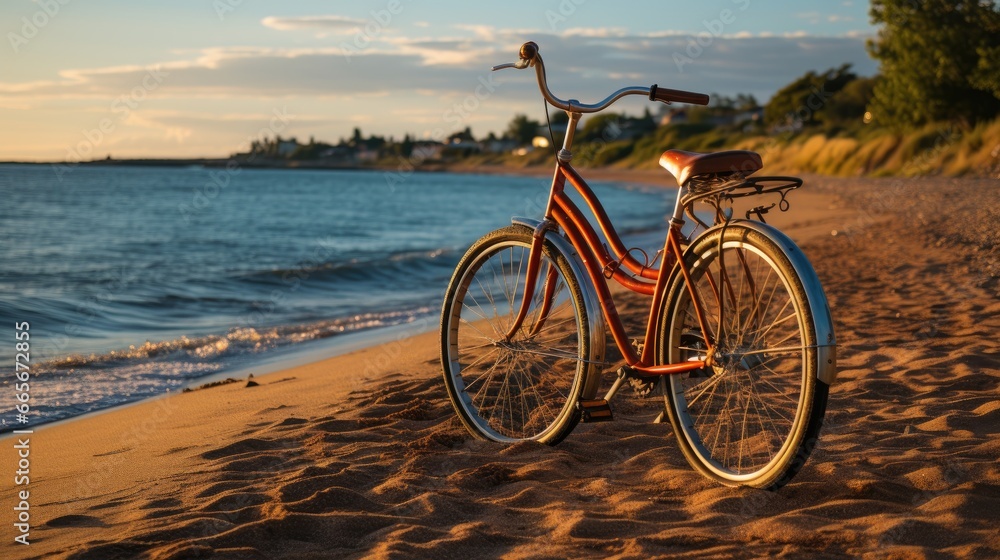 Bicycle at beach in morning