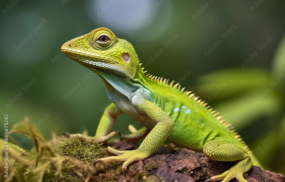 Bronchocela cristatella, also known as the green crested lizard. Bronchocela cristatella, also known as the green crested lizard.