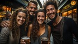 Group of friends with glass of beer in hand