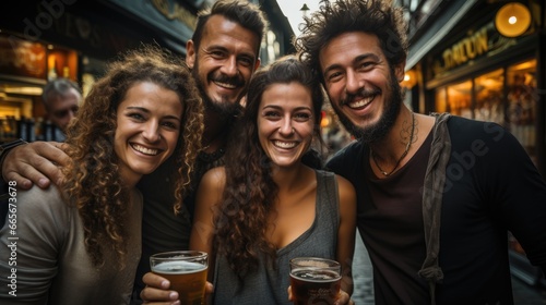 Group of friends with glass of beer in hand