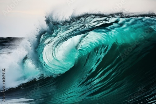 Extreme close up of thrashing emerald ocean waves.