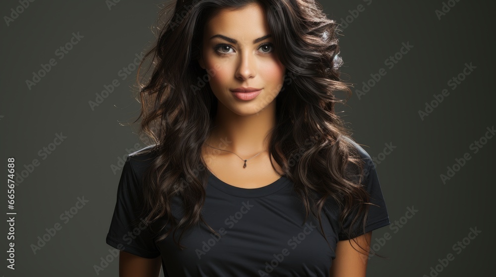 Naklejka premium Asian Female Casual T Shirt Posingphotorealistic , Background Image , Beautiful Women, Hd