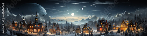 Christmas decorated miniature town with train and snowy village scene, AI generated photo