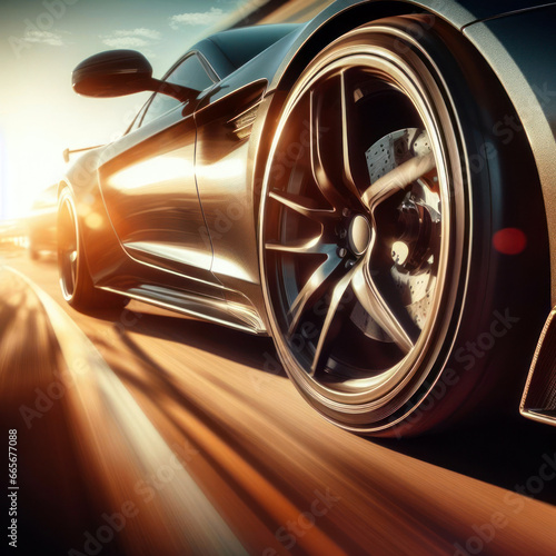 Side view of a car moving at speed until the image is blurred. © 2D_Jungle