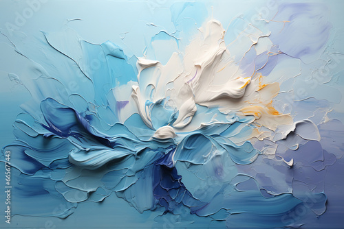 Art print of abstract painting by person, in the style of josh adamski, james jean, white and cyan, flowing textures, george frederic watts, photorealistic pastiche, marine painter, ai generative photo