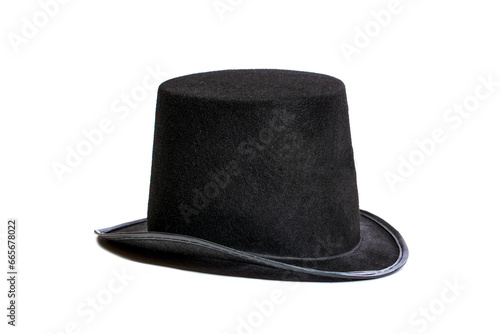 Black high men's hat on a white background