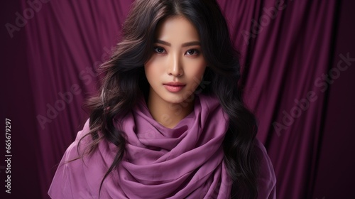 Beautiful Asian Woman Portrait Isolated Purple, Background Image , Beautiful Women, Hd