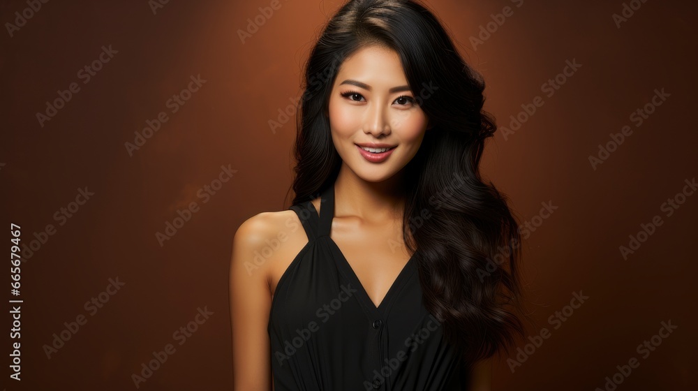Beautiful Brunette Young Asian Woman Shows Discount , Background Image , Beautiful Women, Hd