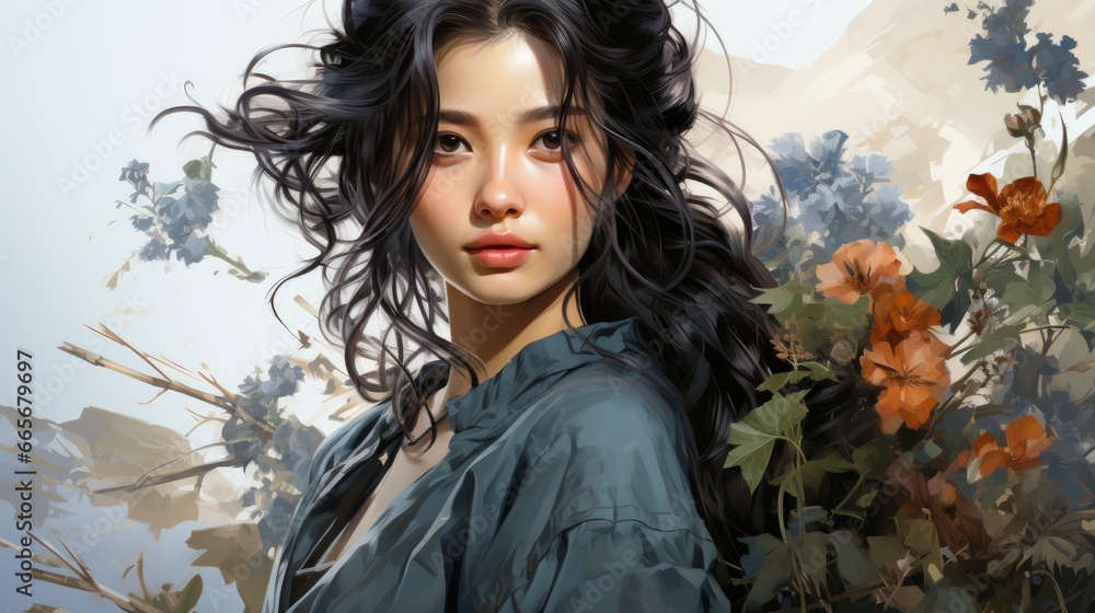 Beautiful Chinese Girl Illustration , Background Image , Beautiful Women, Hd