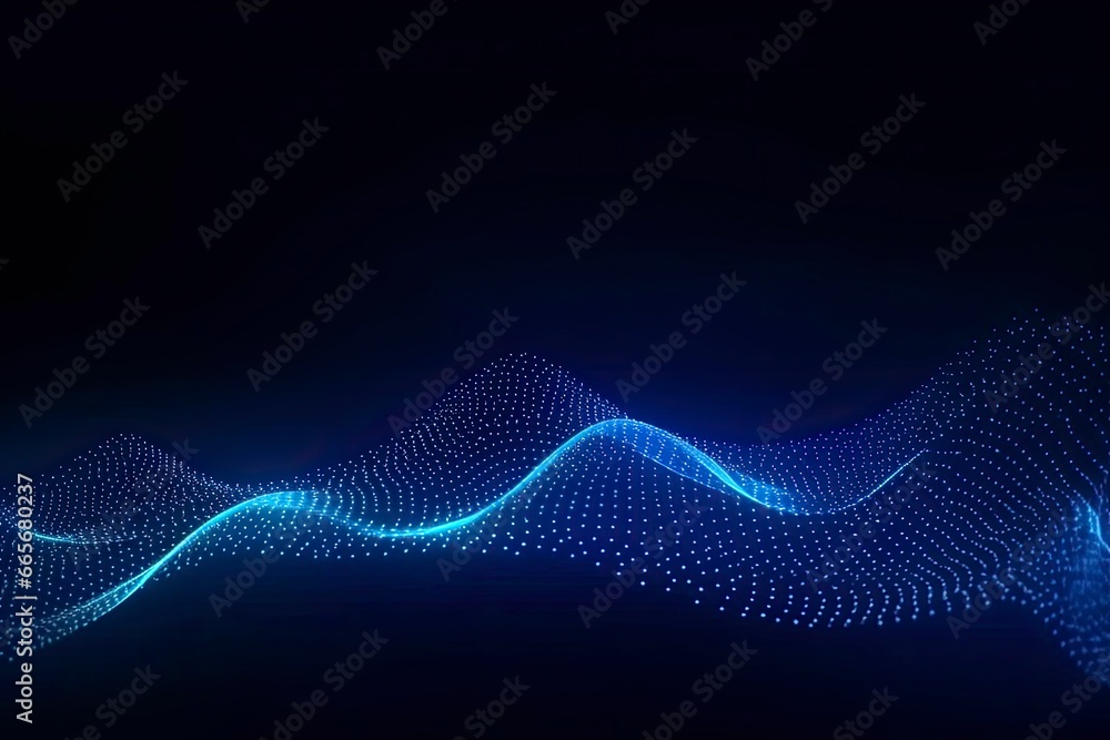 Dynamic blue particle wave. Abstract sound visualization. Digital structure of the wave flow of luminous particles. Dynamic blue particle wave. Abstract sound visualization. Digital structure of the wave flow of luminous particles.