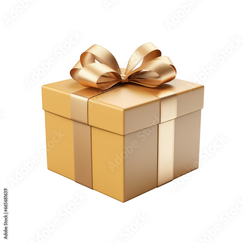 Golden present gift box with golden bow © Natural PNG
