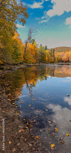 Autumn landscapes near a lake in Canada in the province of Quebec
