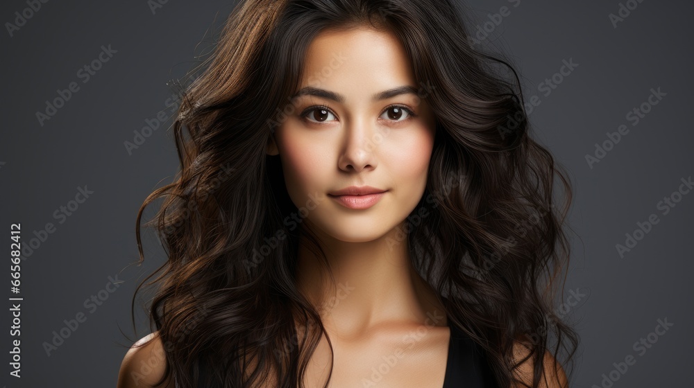Fototapeta premium Close Up Beautiful Brunette Asian Woman Smiling , Background Image , Beautiful Women, Hd