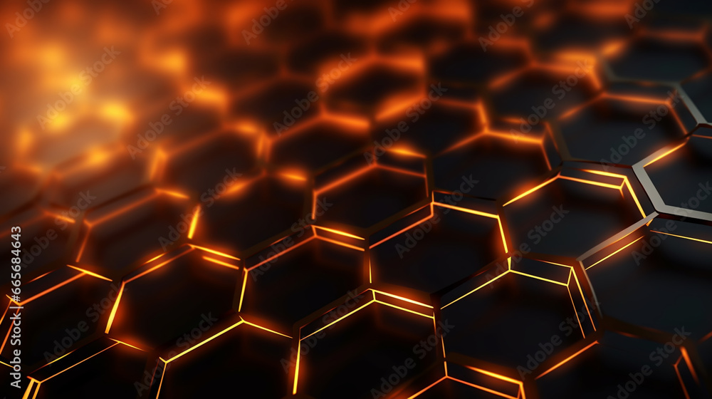Abstract digital technology geometric hexagonal pattern background with glowing yellow neon lights from sides. Generated AI Abstract digital technology geometric hexagonal pattern background with glowing yellow neon lights from sides. Generated AI