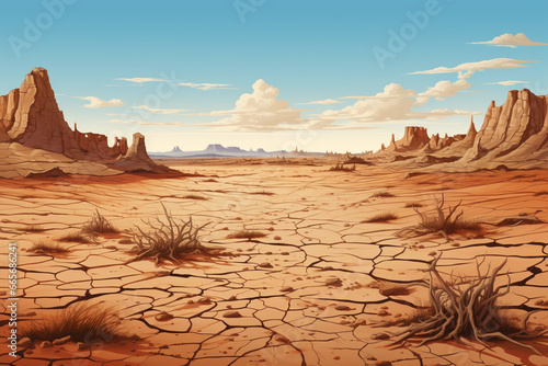 Illustration of massive draught, dry cracked land, el nino