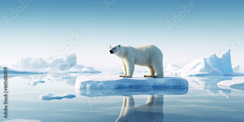 Polar bear on ice floe. Melting iceberg and global warming.