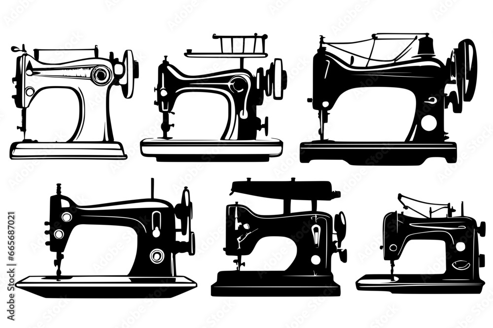 bundle of vector sewing machine logos, icons, illustrations