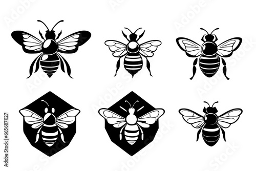 bundle of bee and flowers vector icon illustration