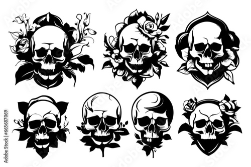 bundle of skull and flowers vector,icon,illustration