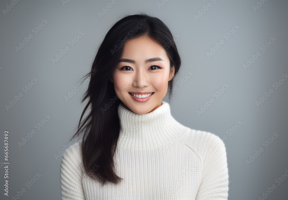 Fototapeta premium Young Asian woman looking at the camera isolated on a white background