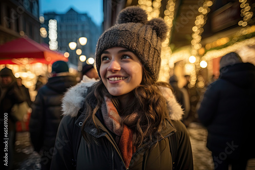 Young woman enjoying Christmas market