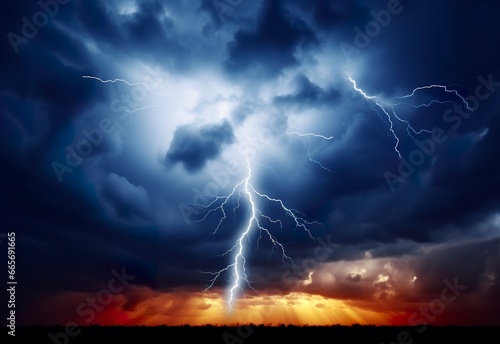 Lightning strikes on a cloudy dramatic stormy sky. © Ahasanara