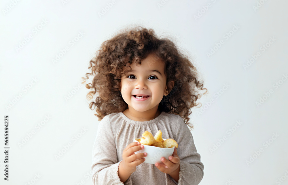 little girl with fruit