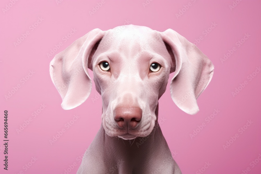 Pink colored dog on Pink Background.