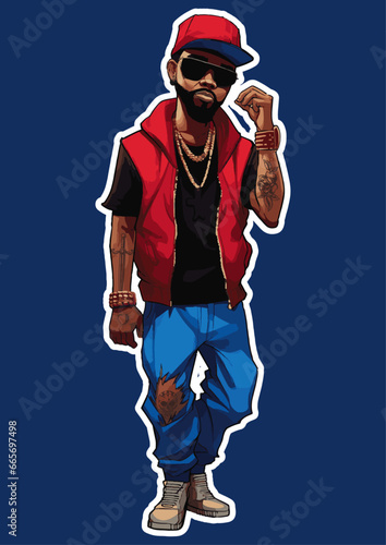 cool urban gangster with cap sunglasses beard and big gold chain in gta style vector	
