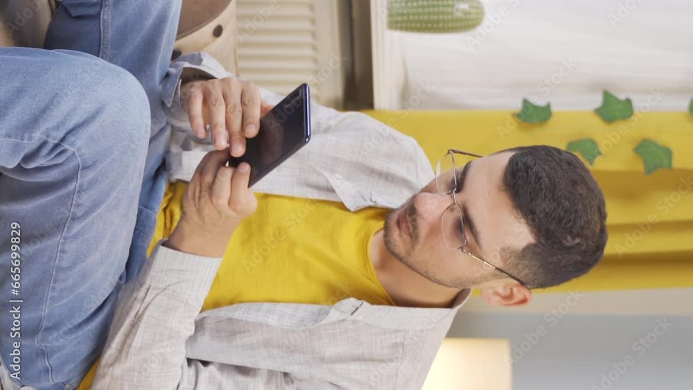 Vertical video of Man getting breakup texting gets upset. Vertical video of Man getting breakup texting gets upset.