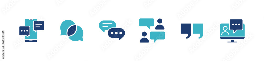 set of online social discussion bubble speech dialogue icon vector business communication balloon chat message box symbol illustration simple opinion, comment, quote, dots, feedback collection  - obrazy, fototapety, plakaty 