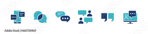 set of online social discussion bubble speech dialogue icon vector business communication balloon chat message box symbol illustration simple opinion, comment, quote, dots, feedback collection 