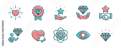 set of success commitment business core value icon vector client management goal responsibility, passion, care, trust, ethics, integrity and empathy symbol illustration for web and app template