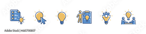 collection of creative light bulb solution idea icon set business innovation thinking success inspiration list vector with cogwheel lamp teamwork discussion creativity illustration