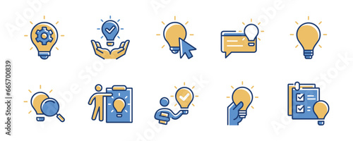 set of light bulb creative idea icon vector. Business solution innovation creativity inspiration thinking problem solving symbol illustration for web and app
