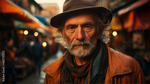 A man from Bogota, Colombia, He stands in a bustling Bogota street, capturing the city's vibrancy. 