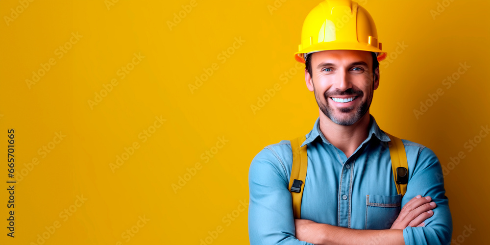Young architect wearing builder safety helmet over isolated pastel background happy face smiling with crossed arms