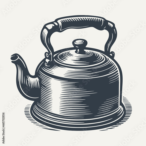 Kettle. Vintage woodcut engraving style hand drawn vector illustration.