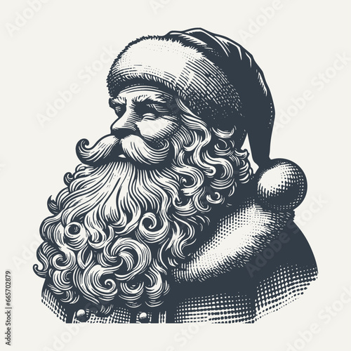 Santa portrait. Vintage woodcut engraving style hand drawn vector illustration. photo