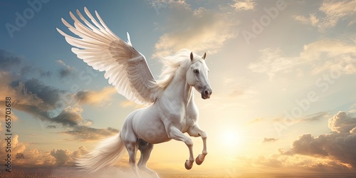 A white horse with wings.