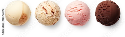 Set of four various ice cream balls or scoops isolated on white background. © Ahasanara