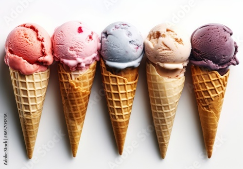Ice cream photo shoot. Ice cream in a waffle cone. Generative AI