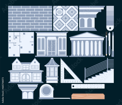Illustration of Architectural Tools and Elements Structure Collection