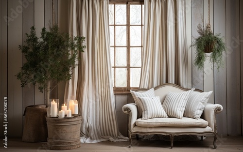 French Drapes with sofa.