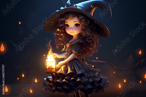 halloween witch with magic wand