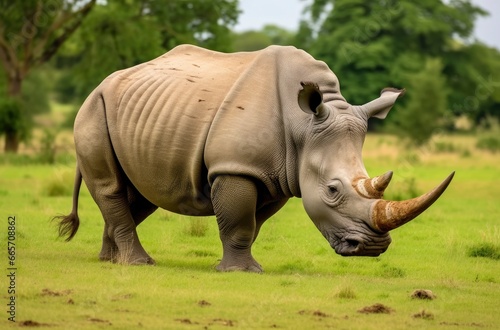 White Rhino grazing.