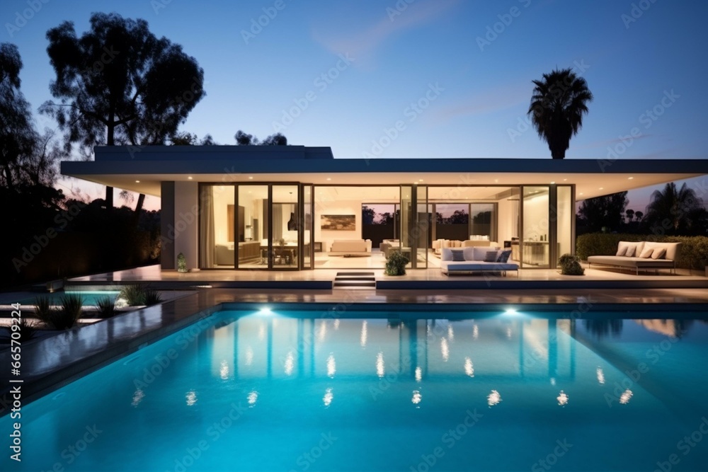 Stylish house with pool: modern luxury in Los Angeles. Generative AI