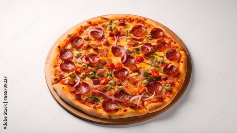Delicious pizza on a clean white background, a mouthwatering feast for your eyes and taste buds Delicious pizza on a clean white background, a mouthwatering feast for your eyes and taste buds